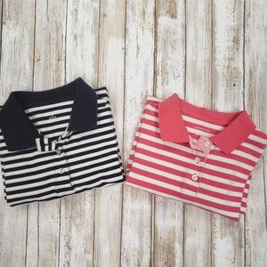 2 Lands' End Striped Short Sleeve Polo Shirts.